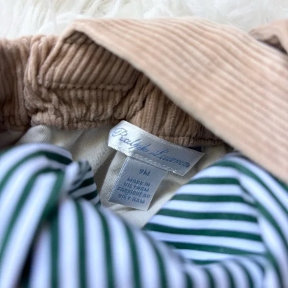 Ralph Lauren NWT Poplin Shirt & Corduroy Overall Set Vintage Khaki 9M - Picture 5 of 5